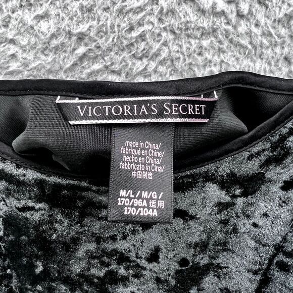VICTORIA'S SECRET Black Crushed Velvet‎ Slip Dress Y2K M/L Goth Grunge 90s - Picture 7 of 13